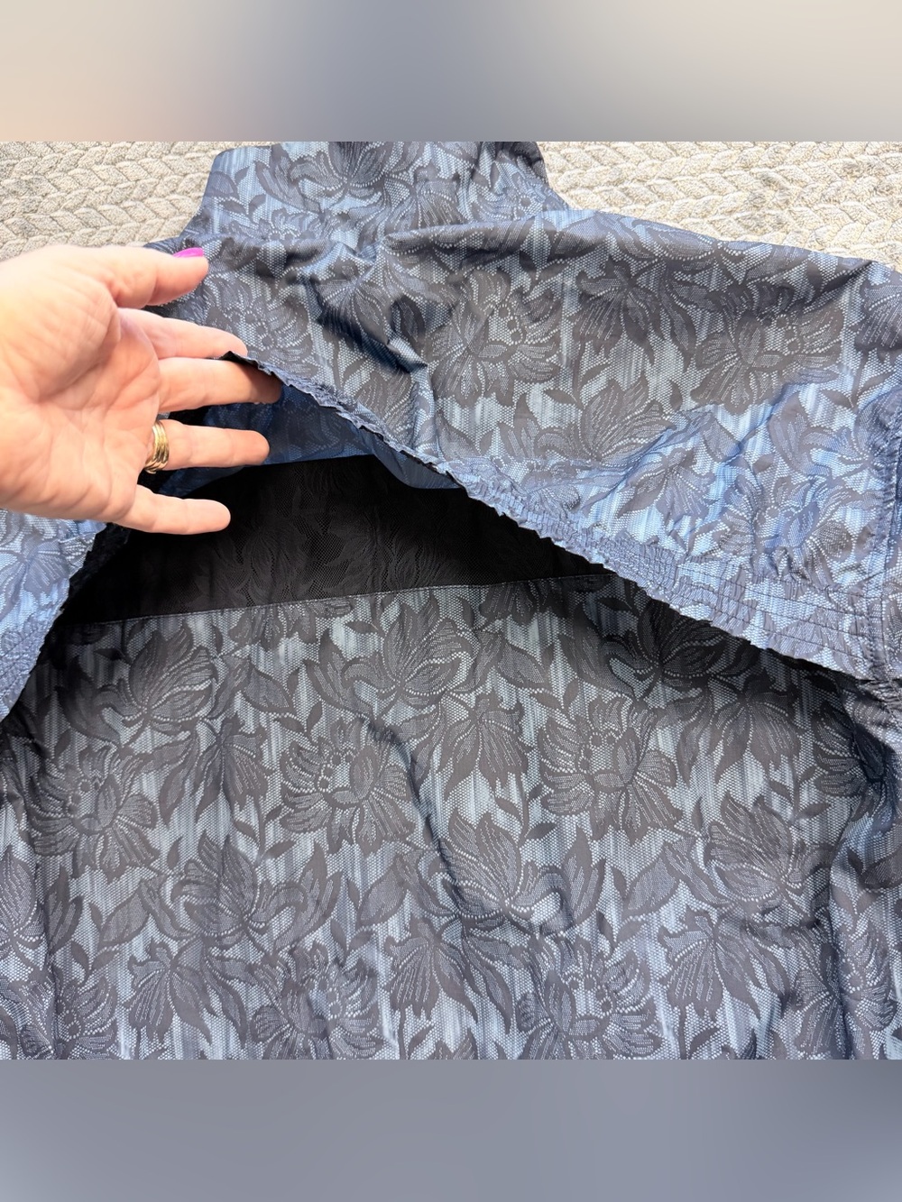 ATHLETA Sightseer Lace Jacket Women’s 2X Navy Black Floral Windbreaker Full Zip - Picture 12 of 14